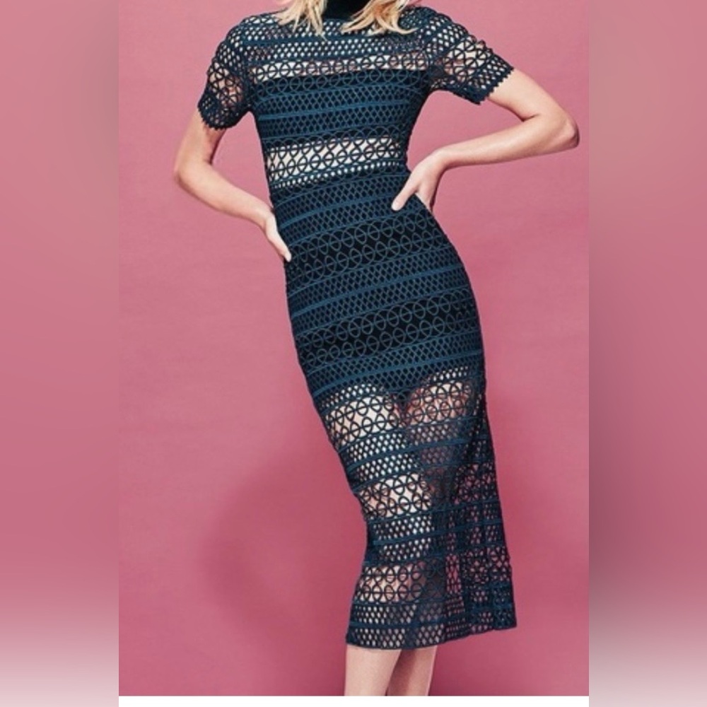 Self-Portrait Women's Short-Sleeve Lace Green Midi-Dress Size  US 6